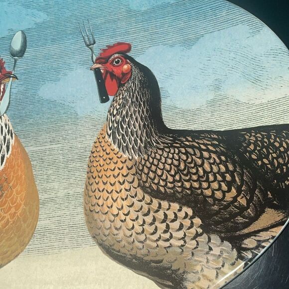 John Derian Chicken rooster holding fork and spoon stoneware serving platter - Picture 4 of 5